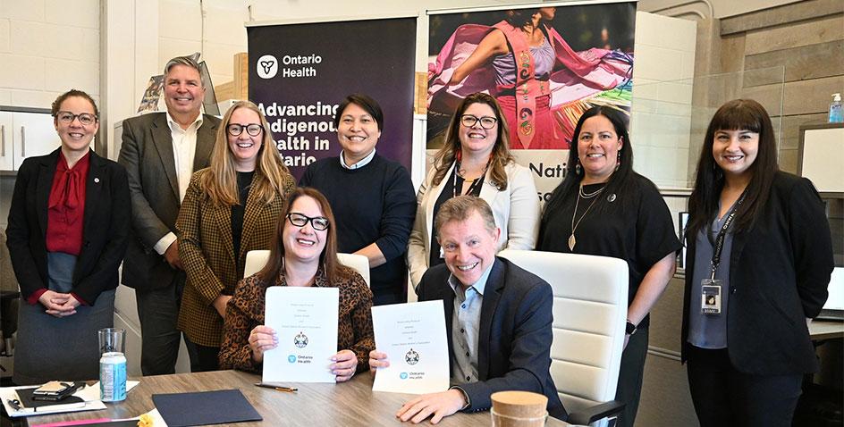 Ontario Native Women’s Association (ONWA) Opens in a new window and Ontario Health gathered today at ONWA’s Mindimooyenh Health Clinic to sign a historic relationship protocol